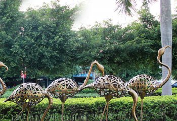 火烈鳥雕塑-公園草坪不銹鋼鏤空創意鏤空火烈鳥雕塑