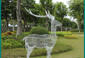 鹿雕塑-不銹鋼鏤空創(chuàng)意戶外公園鐵藝鹿雕塑