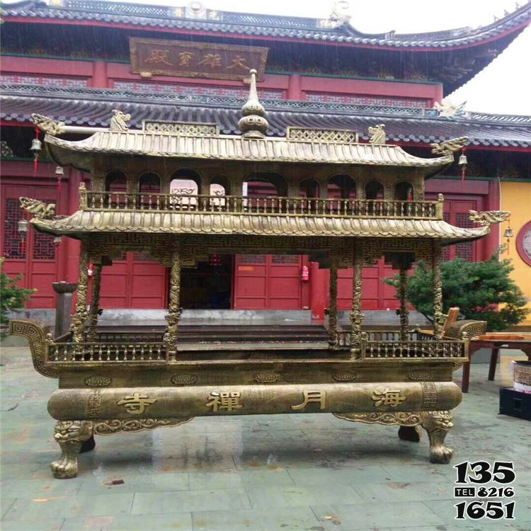 香爐雕塑-八龍柱仿古道教寺院二層黃銅香爐高清圖片