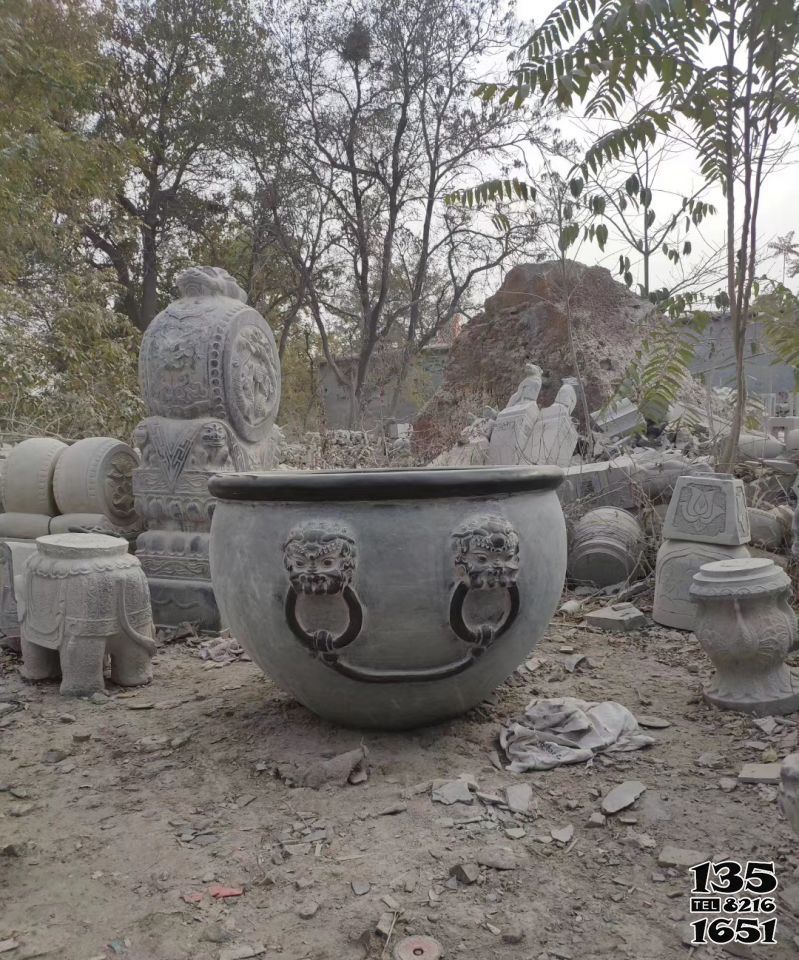 缸雕塑-仿古園林景觀-石雕水缸雕塑高清圖片