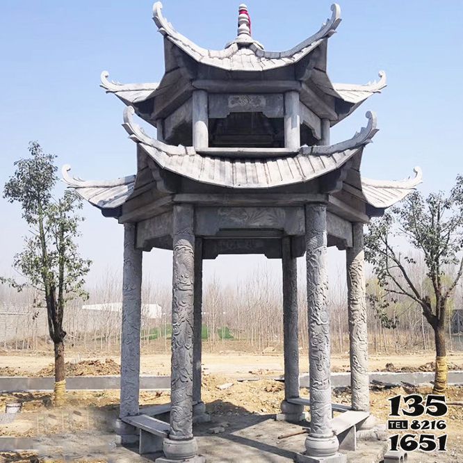 涼亭雕塑-青石仿古建筑復(fù)頂園林戶外擺放涼亭高清圖片