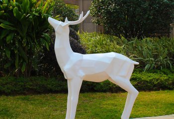 梅花鹿雕塑-公園幾何白色景區(qū)裝飾品動物擺件梅花鹿雕塑