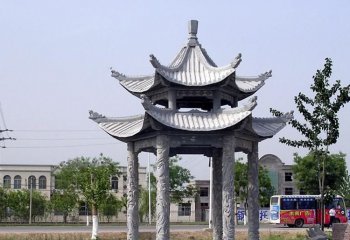 涼亭雕塑-公園廣場(chǎng)雕刻花紋雙層古建筑涼亭雕塑