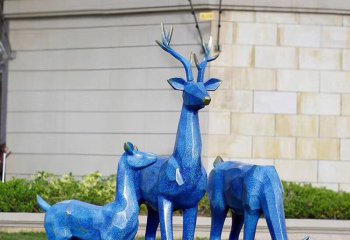 梅花鹿雕塑-別墅景區玻璃鋼藍色梅花鹿雕塑