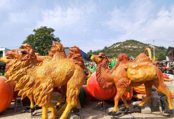 駱駝雕塑-公園街道擺放的玻璃鋼噴漆的駱駝雕塑