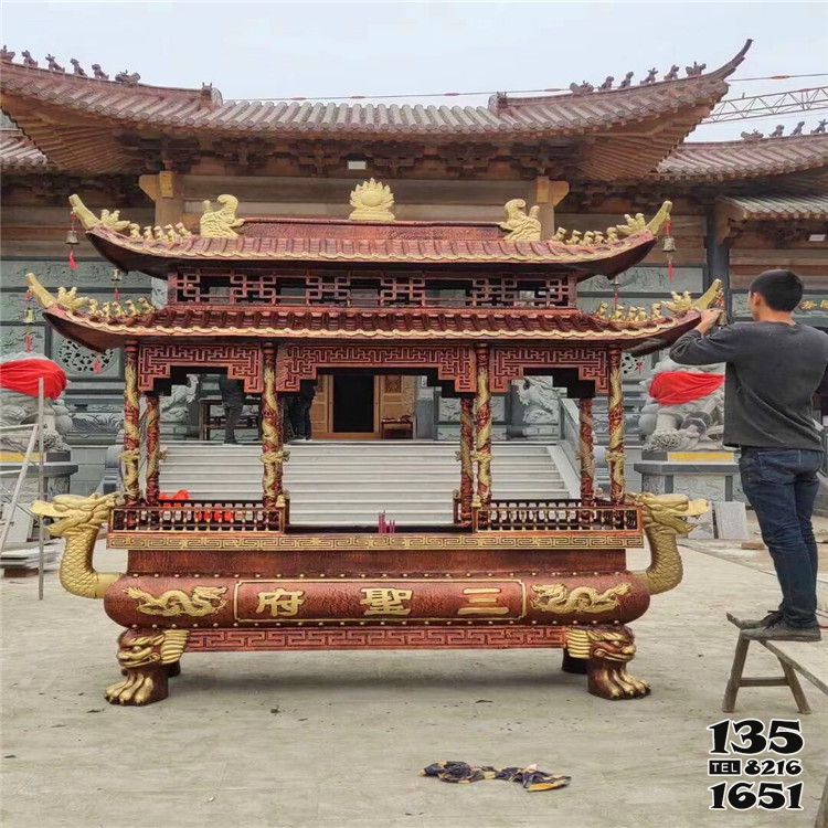 香爐雕塑-景區(qū)寺廟大殿門前擺放鑄銅八柱燒香香爐擺件高清圖片