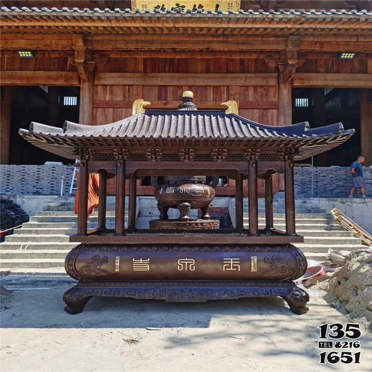 香爐雕塑-仿古長形帶鼎化寶祈福寺廟景觀香爐雕塑高清圖片