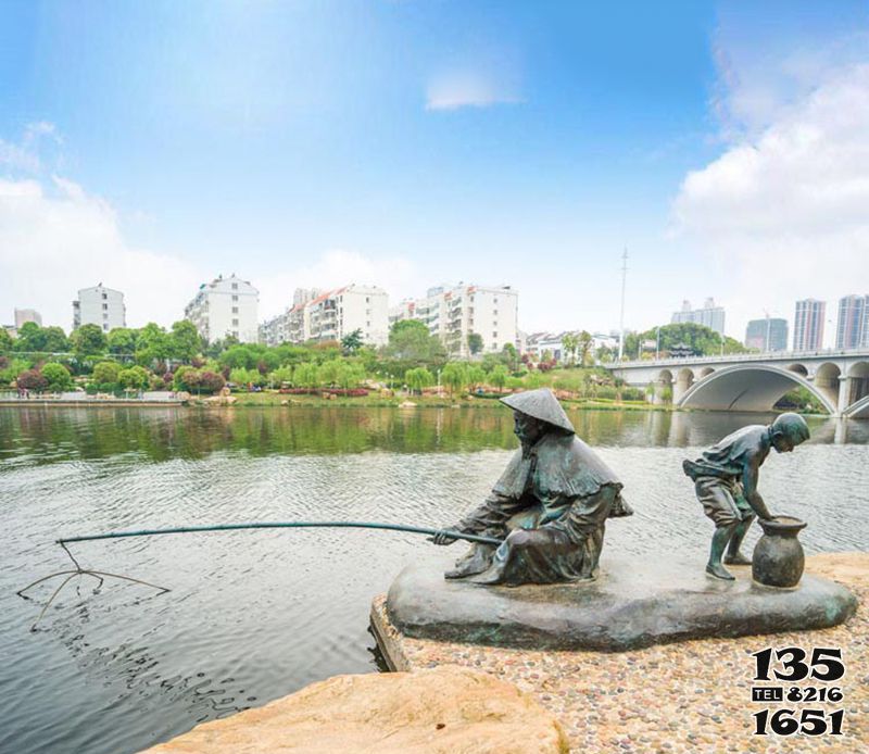 打漁雕塑-鑄造漁翁釣魚(yú)公園景觀(guān)青銅雕塑高清圖片