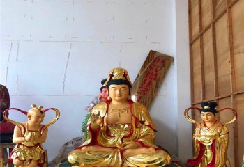 觀音雕塑-寺廟景區玻璃鋼彩繪鎏金觀音雕塑