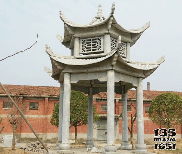 涼亭雕塑-學(xué)院操場(chǎng)擺放休閑仿古建雙層鏤空涼亭雕塑