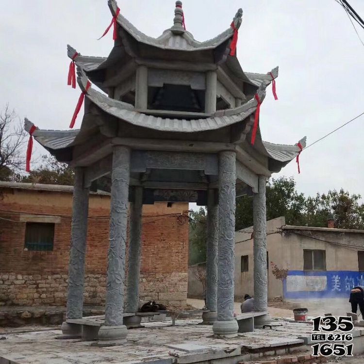 涼亭雕塑-農(nóng)村廣場(chǎng)擺放仿古建雕刻涼亭雕塑高清圖片