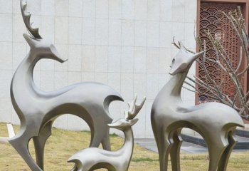 梅花鹿雕塑-公園不銹鋼抽象仿銅梅花鹿雕塑