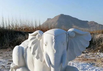 大象雕塑-公園景區(qū)大型漢白玉石雕臥著的大象雕塑