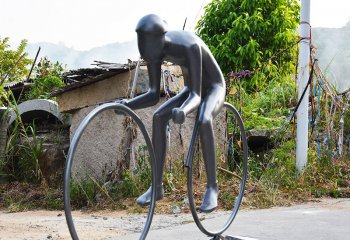 自行車雕塑-公園戶外仿銅抽象體育人物運(yùn)動(dòng)員騎自行車雕塑