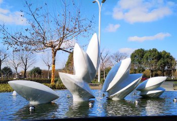 樹(shù)葉雕塑-公園景區(qū)抽象不銹鋼樹(shù)葉水景噴泉景觀(guān)雕塑