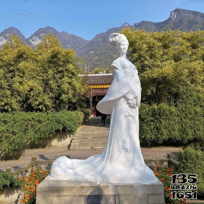 王昭君雕塑-景區園林歷史名人古代美女王昭君漢白玉石雕像高清圖片