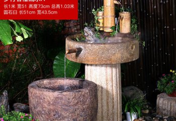 石槽雕塑-酒店水循環(huán)石磨魚(yú)缸花園戶外石槽流水景觀