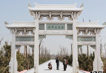 牌坊雕塑-生態園景區大理石三門牌坊浮雕擺件