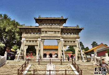 牌坊雕塑-清昭陵寺仿古建筑三門(mén)斗拱石雕牌樓