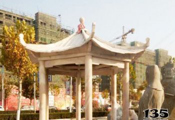 涼亭雕塑-小區(qū)公園擺放晚霞紅大理石休息涼亭座椅雕塑