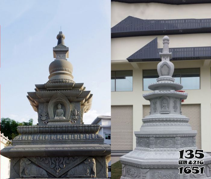 佛塔雕塑-仿古青石寺廟景觀(guān)舍利塔石雕高清圖片