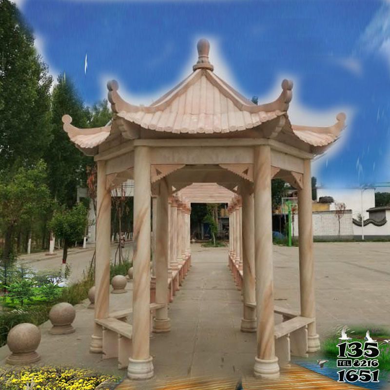 涼亭雕塑-村建設(shè)廣場(chǎng)擺放大理石休閑長(zhǎng)廊涼亭雕塑高清圖片