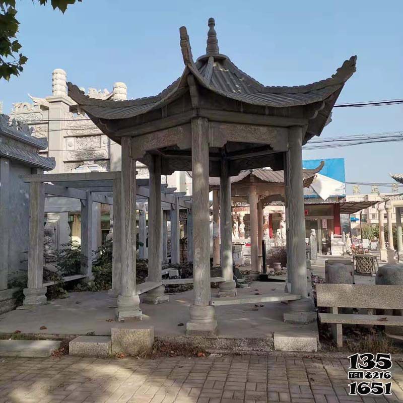 涼亭雕塑-景區寺廟擺放仿古建六角休閑涼亭雕塑高清圖片