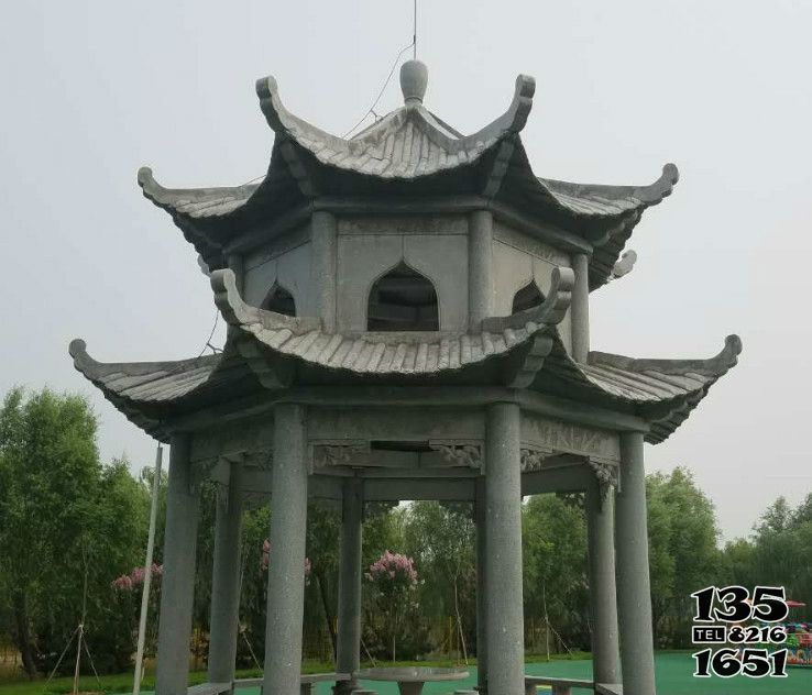 涼亭雕塑-游樂場(chǎng)景區(qū)擺放大型青石仿古建休息區(qū)涼亭雕塑高清圖片