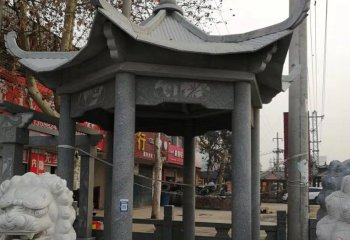 涼亭雕塑-芝麻黑寺廟戶外擺放六角古建休閑涼亭雕塑