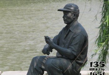 釣魚(yú)雕塑-公園鑄造釣魚(yú)人物青銅雕塑