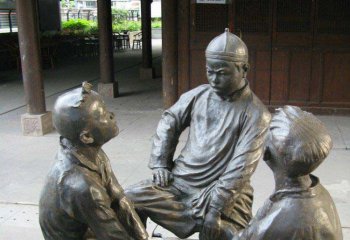 斗雞雕塑-公園銅雕古代男孩斗雞雕塑