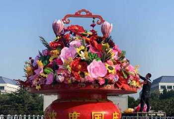 花籃雕塑-公園廣場(chǎng)創(chuàng)意彩繪鮮花花籃雕塑