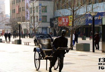 黃包車雕塑-商場室外擺放奔跑拉黃包車的人物景觀銅雕