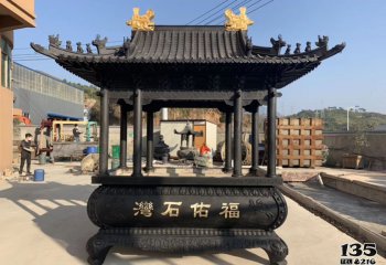 香爐雕塑-仿古青銅八柱漆金寺院香爐雕塑