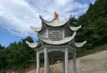 涼亭雕塑-山景區寺院戶外擺放青石雕刻鏤空六柱休閑涼亭雕塑