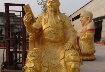 關(guān)公雕塑-不銹鋼噴金烤漆大型看書的關(guān)公雕塑