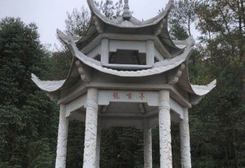 涼亭雕塑-山區(qū)寺廟戶(hù)外雙層斗拱頂青石仿古涼亭