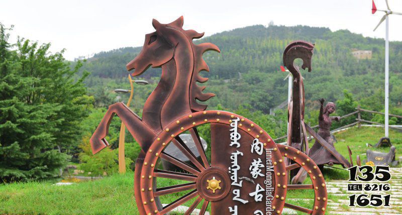 馬車雕塑-景區廣場公園抽象簡約紫銅馬車雕塑高清圖片