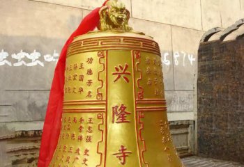 銅鐘雕塑-彩繪鎏金寺廟景觀(guān)銅鐘雕塑