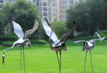 鶴雕塑-公園不銹鋼鏡面戶(hù)外景觀鶴雕塑