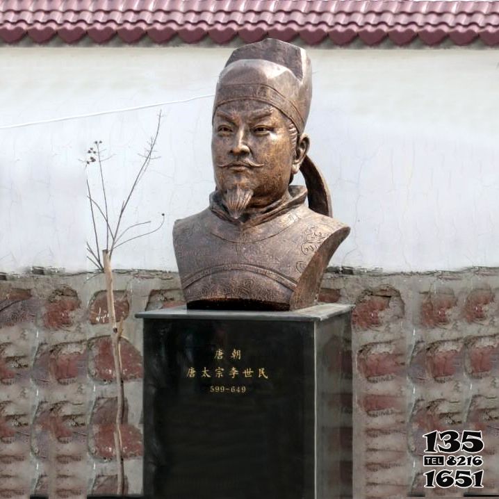 李世民雕塑-大學(xué)廣場(chǎng)擺放黃銅鍛造李世民頭像雕塑高清圖片