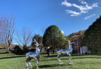 梅花鹿雕塑-戶(hù)外園林不銹鋼鏡面景觀兩只梅花鹿雕塑