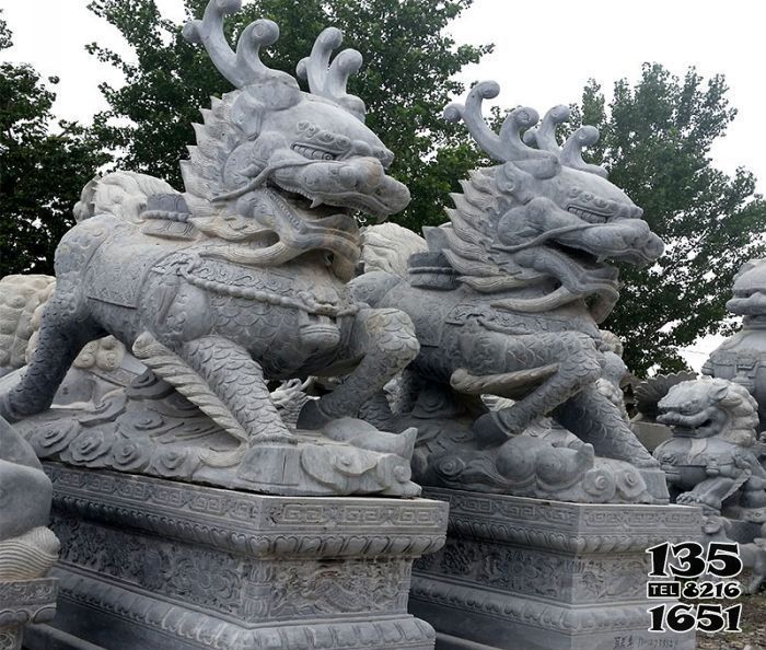 麒麟雕塑-大理石石雕神獸寺廟墓地麒麟雕塑