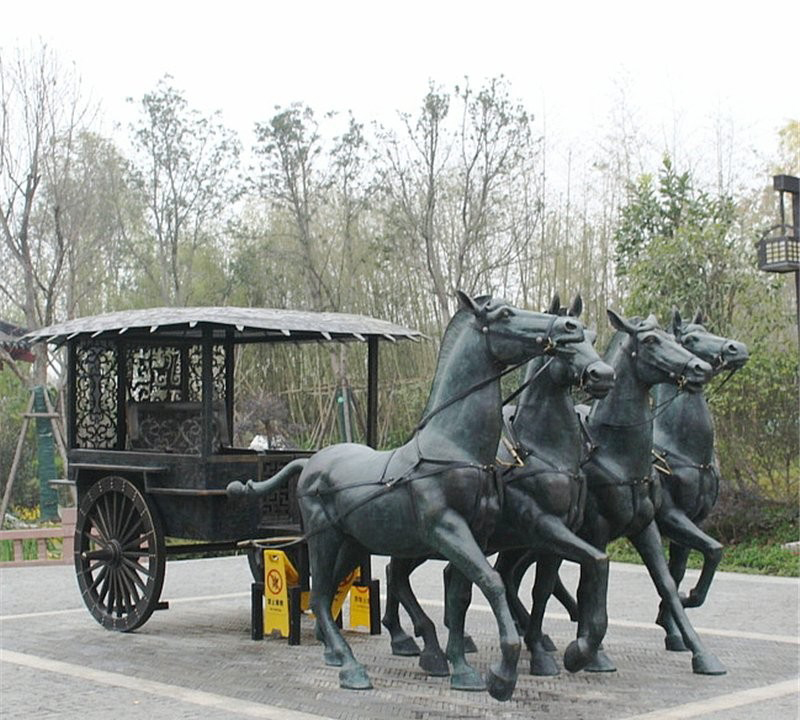 青銅古代馬車雕塑-青銅古代馬車雕塑 園林景觀銅雕