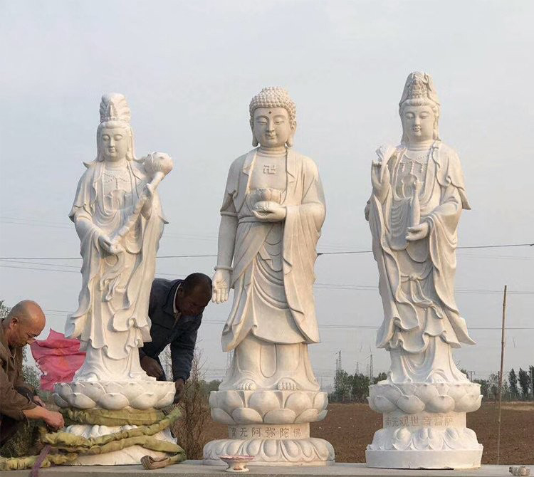 大理石寺廟西方三圣雕塑-宗教廟宇西方三圣石雕