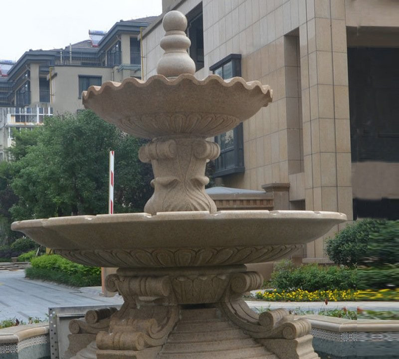 大理石雙層簡約噴泉雕塑-公園雙層簡約噴泉噴水池石雕高清圖片