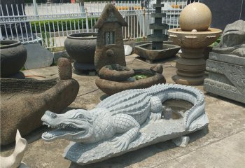 大理石動(dòng)物鱷魚雕塑-公園鱷魚石雕