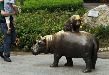 銅雕母子河馬-河馬雕塑公園動物銅雕