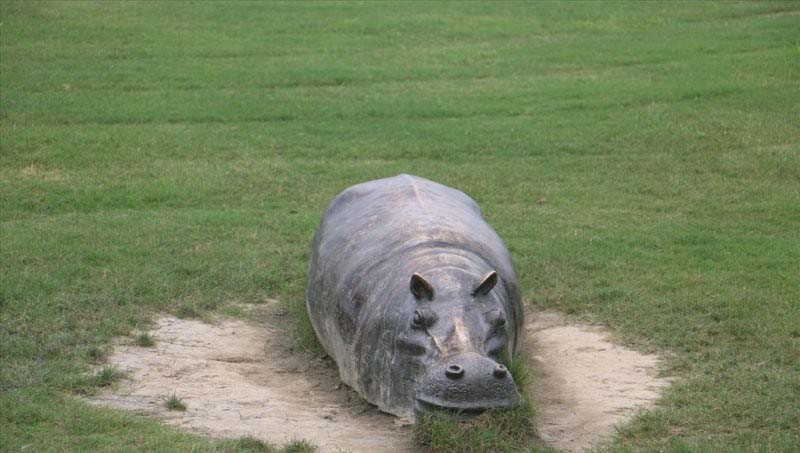 銅雕趴著的河馬-銅雕河馬公園動物雕塑