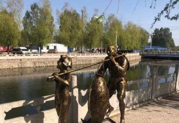 抬魚(yú)人物銅雕-抬魚(yú)人物銅雕，民俗抬魚(yú)人物銅雕